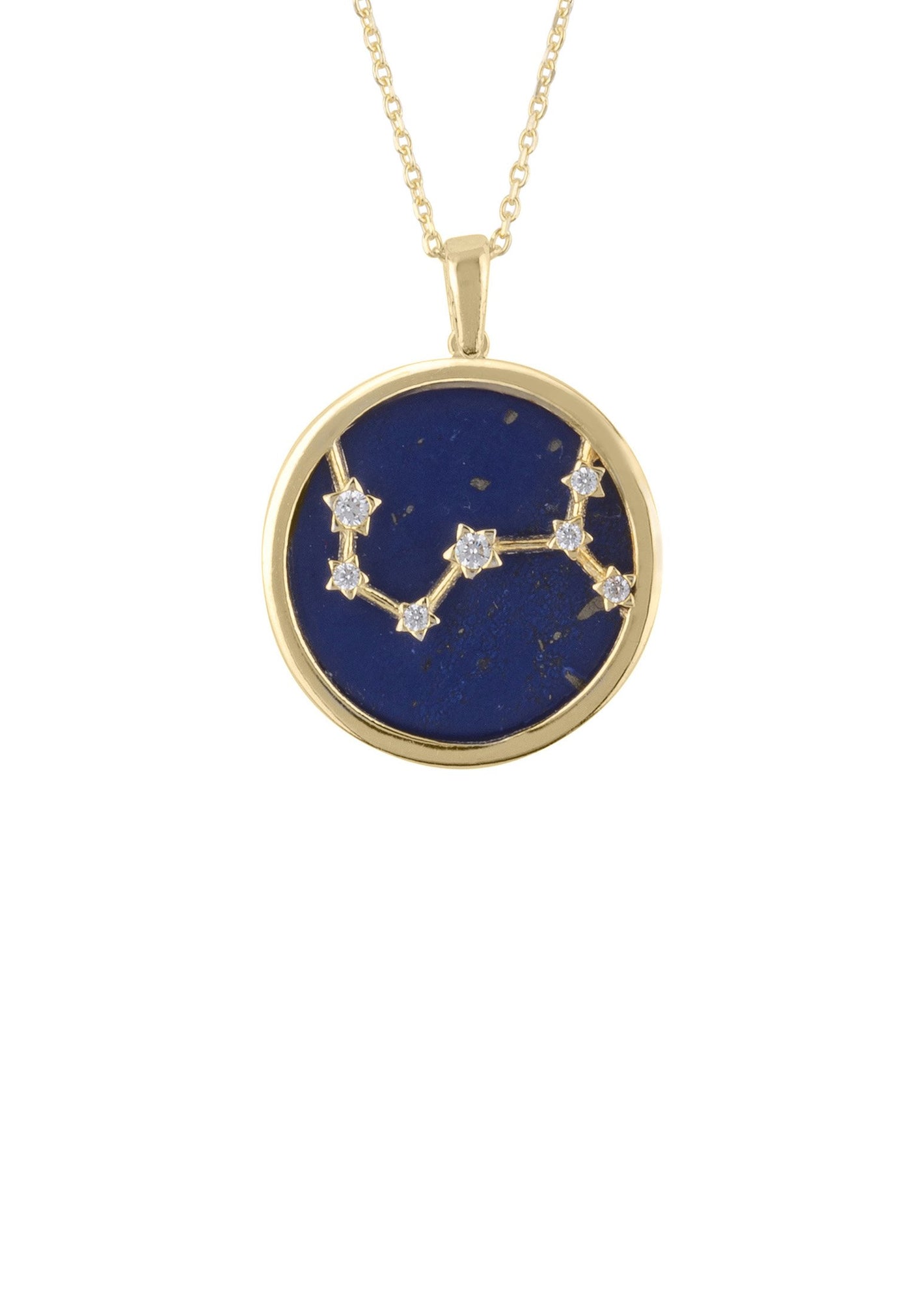 Scorpio necklace - 22 carat gold plated - lapis lazuli with white zirconia