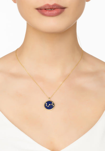 Scorpio necklace - 22 carat gold plated - lapis lazuli with white zirconia