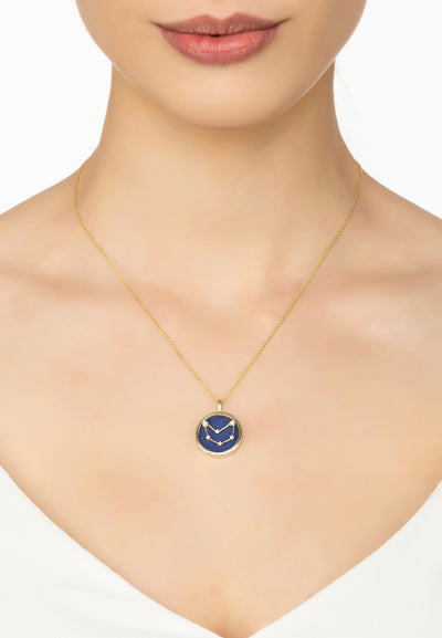 Capricorn - 22 carat gold plated - lapis lazuli with white zirconia