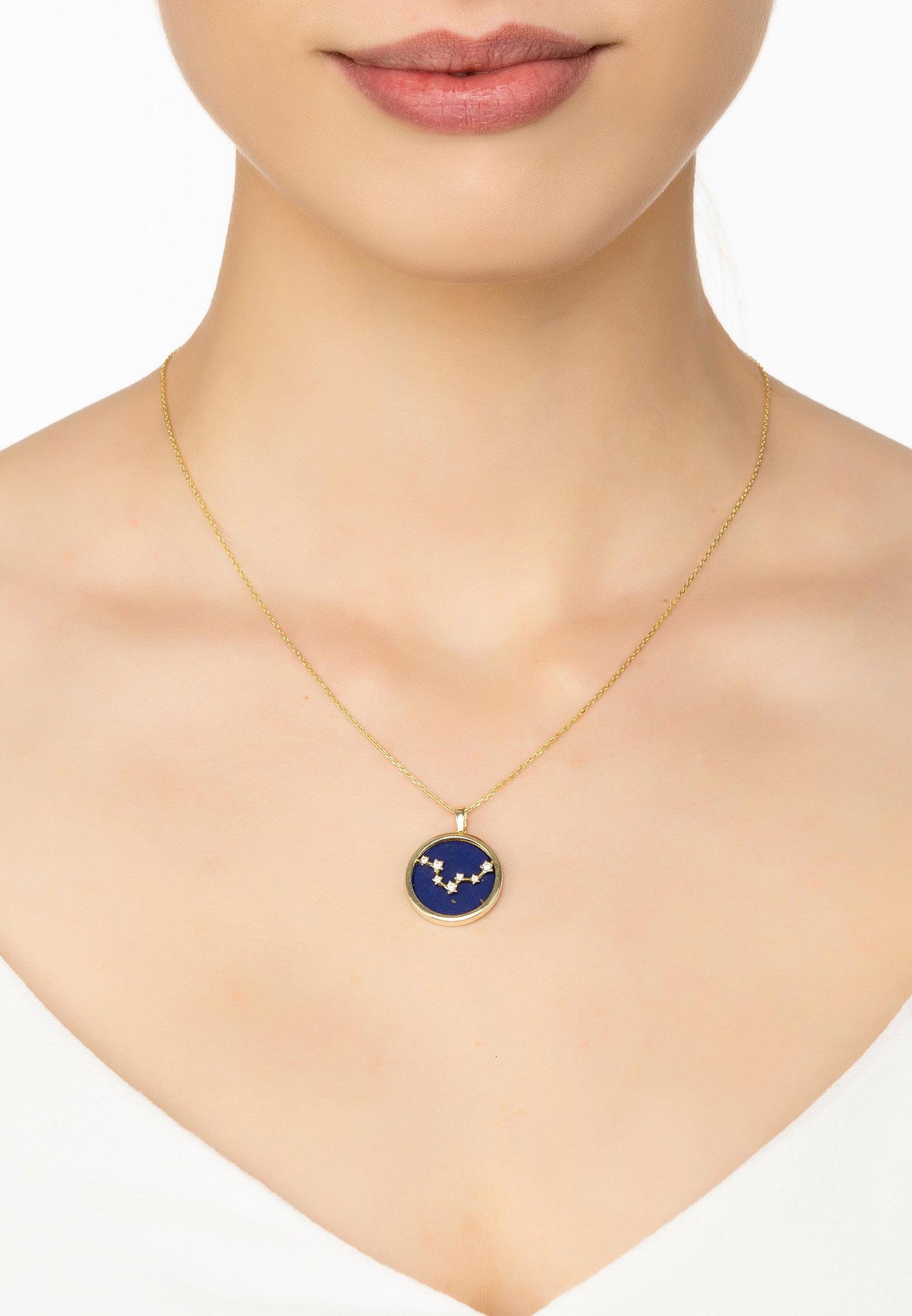 Pisces - necklace - 22 carat gold plated - lapis lazuli with white zirconia