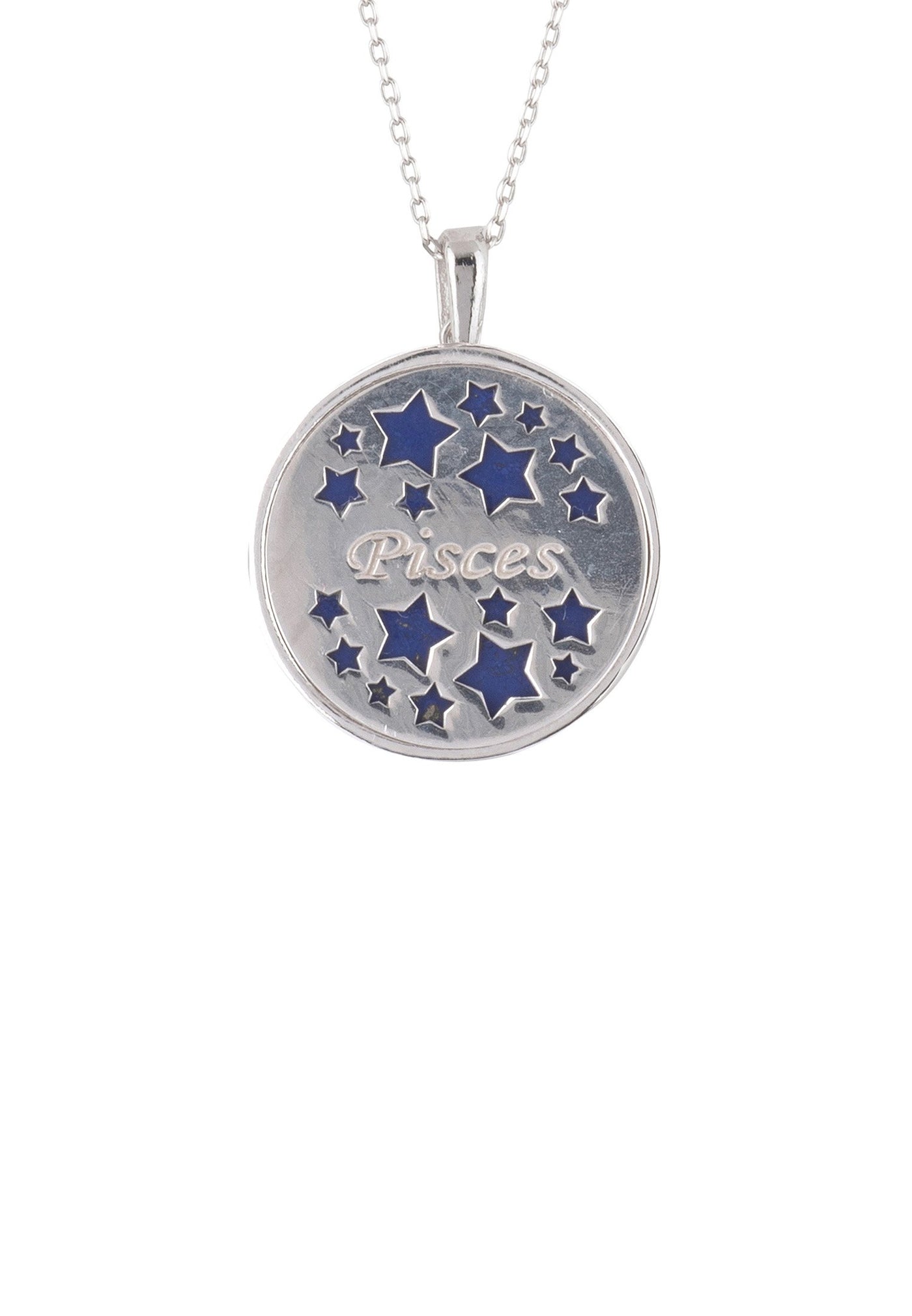 Pisces - Necklace - 925 Sterling silver - Lapis lazuli with white zirconia