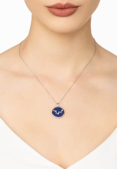 Pisces - Necklace - 925 Sterling silver - Lapis lazuli with white zirconia