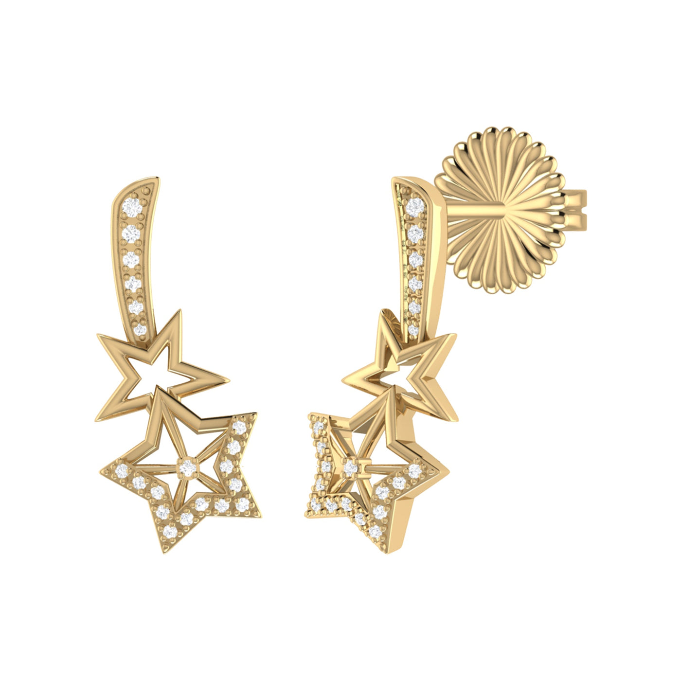 Stud earrings - shooting stars - 14 carat gold plated - diamonds