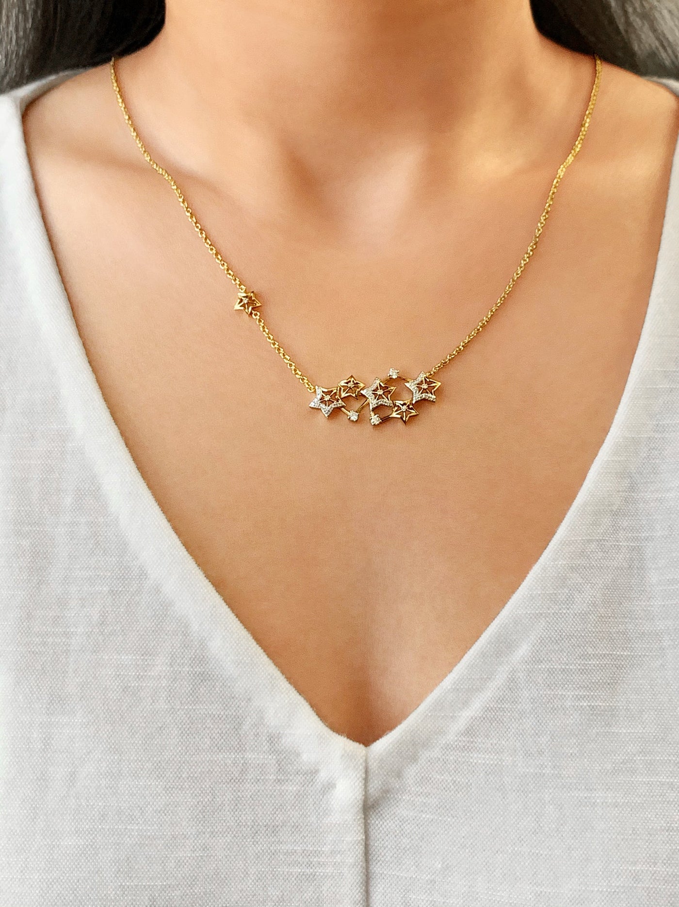 Necklace - Starburst - 14K gold plated - Diamonds