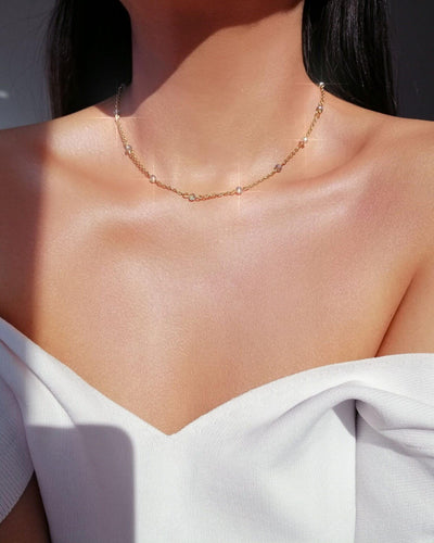 Kristall-Halskette - Choker - 18 Karat vergoldet